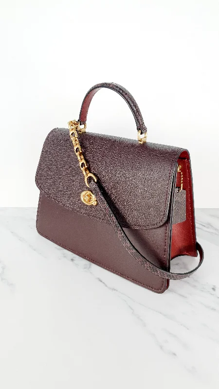 Vintage Bags For Retro And Classic Fashion Lovers Coach Parker 32 Tophandle Carryall in Oxblood Burgundy Colorblock with Snakeskin Details - Handbag Exotic Crossbody Bag Coach 73969