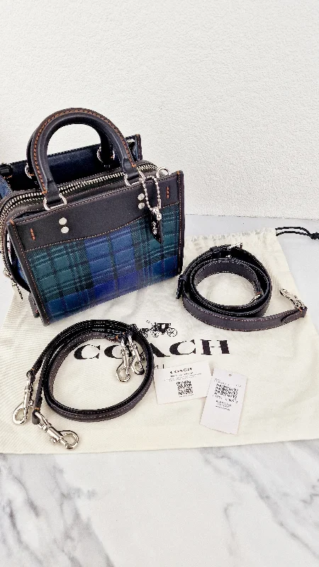 Chic Bags For Office Professionals And Urban Dwellers Coach Rogue 20 Tartan Plaid Print Blue Green Black Crossbody Bag Handbag - Coach CH385