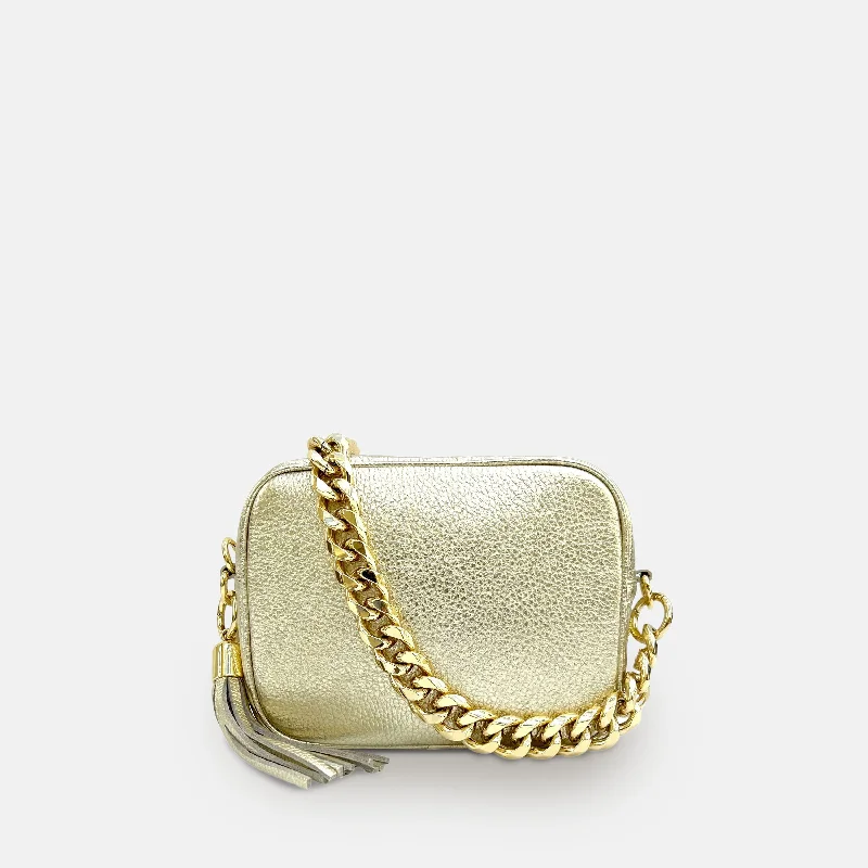 Eco-Friendly Bags With Discounts Gold Leather Crossbody Bag With Gold Chain Strap